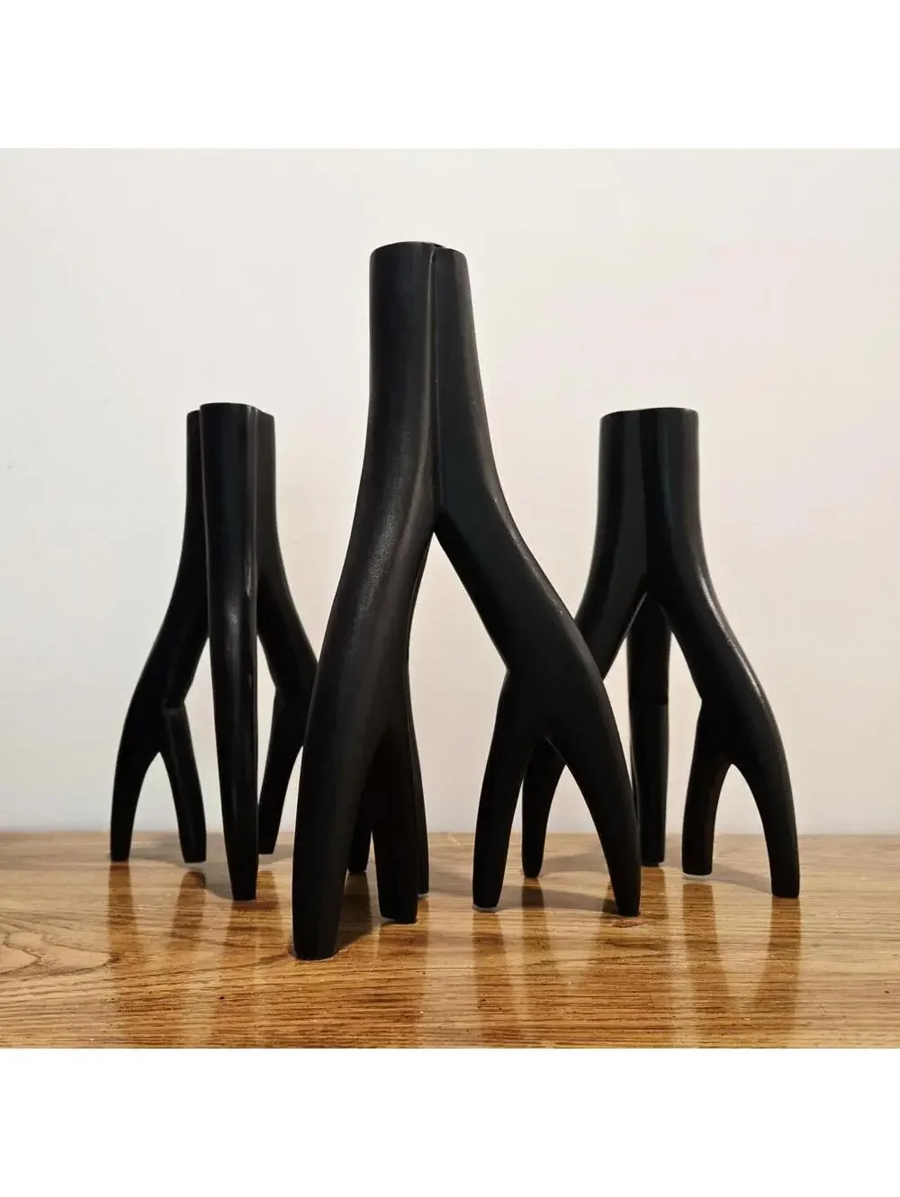 ✨️NEW✨️ Set of 3 Bazar Bizar Triple Twig Hand-Carved Wood Candle Holders - Picture 1 of 6